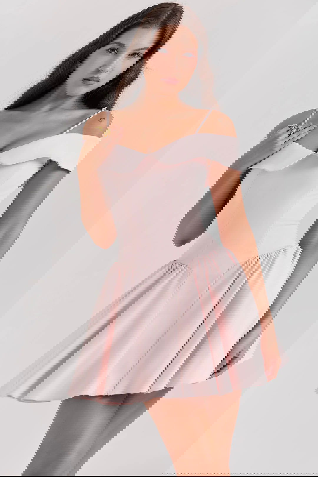 Vestido Curto Bailarina Off Shoulder Rosa Modelo Palermo