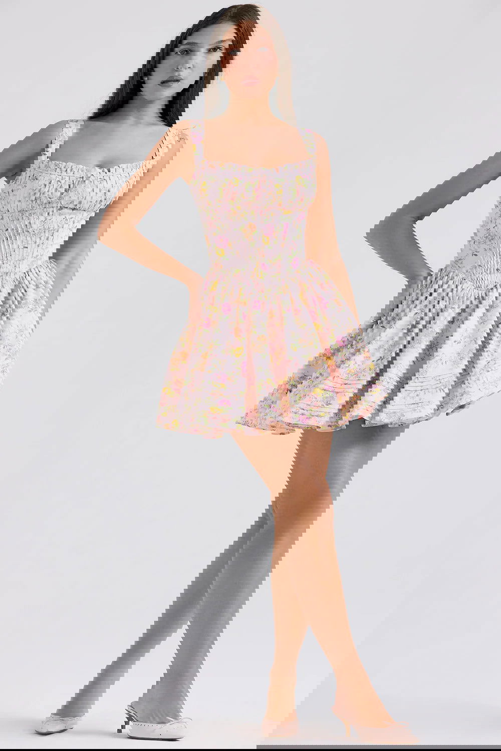 Vestido Curto Modelador de Algodão Floral Modelo Limbiate