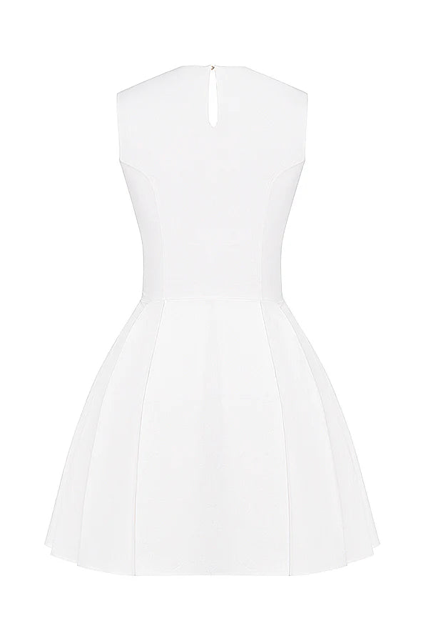 Vestido Curto Plissado de Algodão Branco Modelo Alessandria