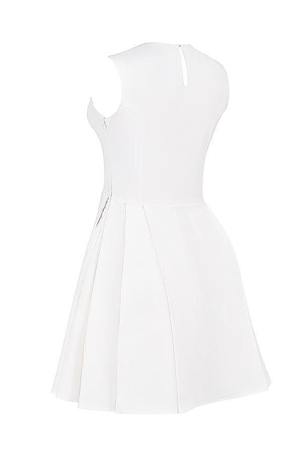 Vestido Curto Plissado de Algodão Branco Modelo Alessandria