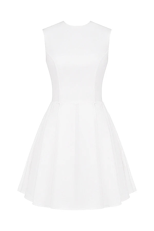 Vestido Curto Plissado de Algodão Branco Modelo Alessandria