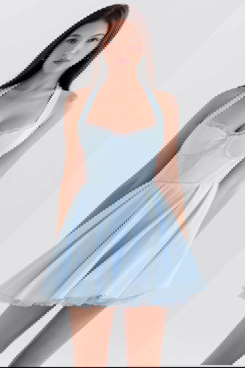 Vestido Curto de Algodão Azul Modelo Rovereto
