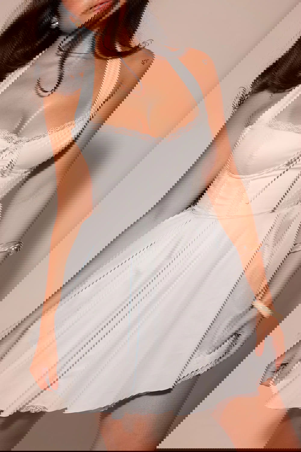 Vestido Curto de Algodão Azul Modelo Rovereto
