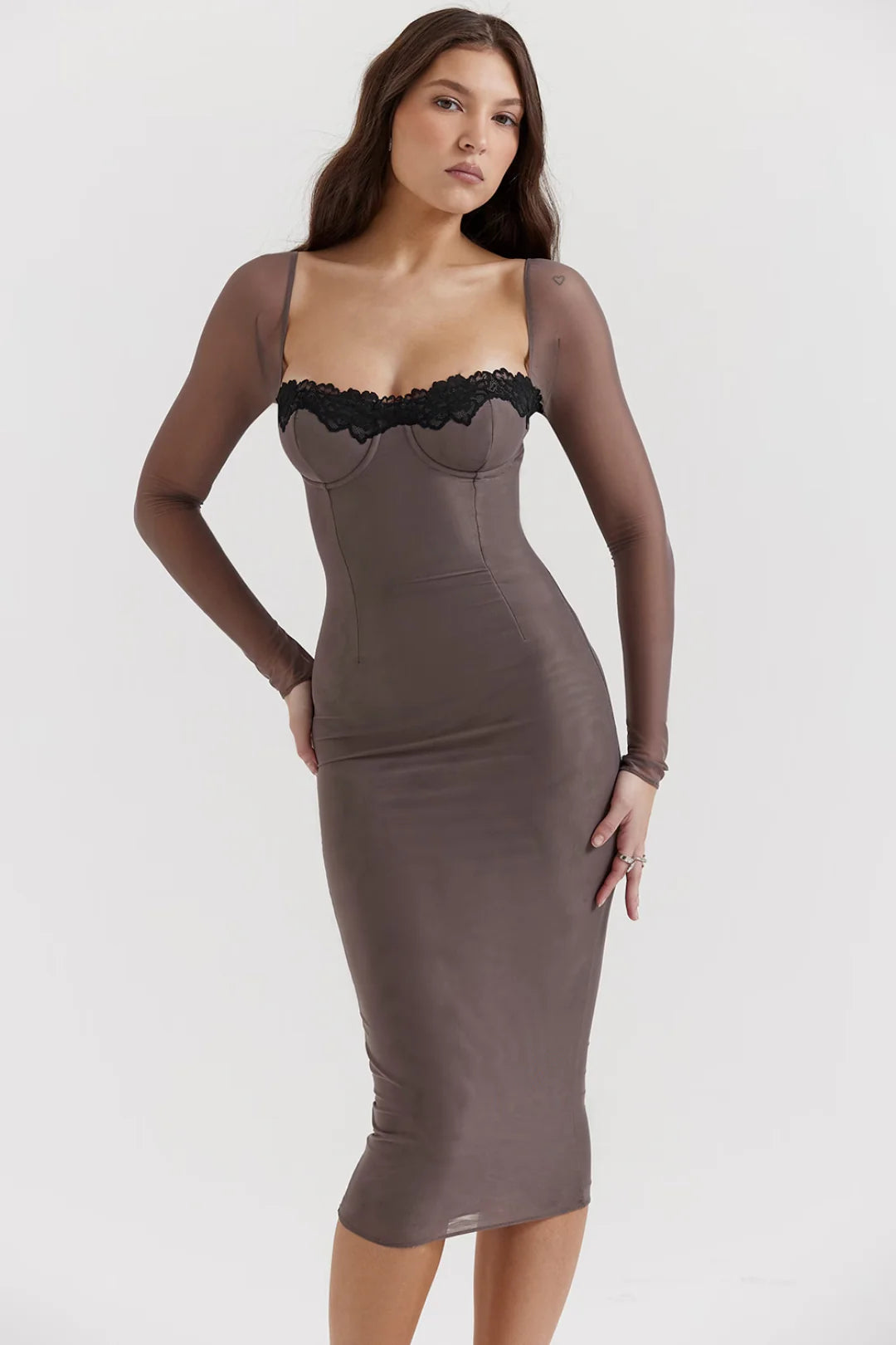 Vestido Midi Cinza Modelador Canelado Modelo Balsamo
