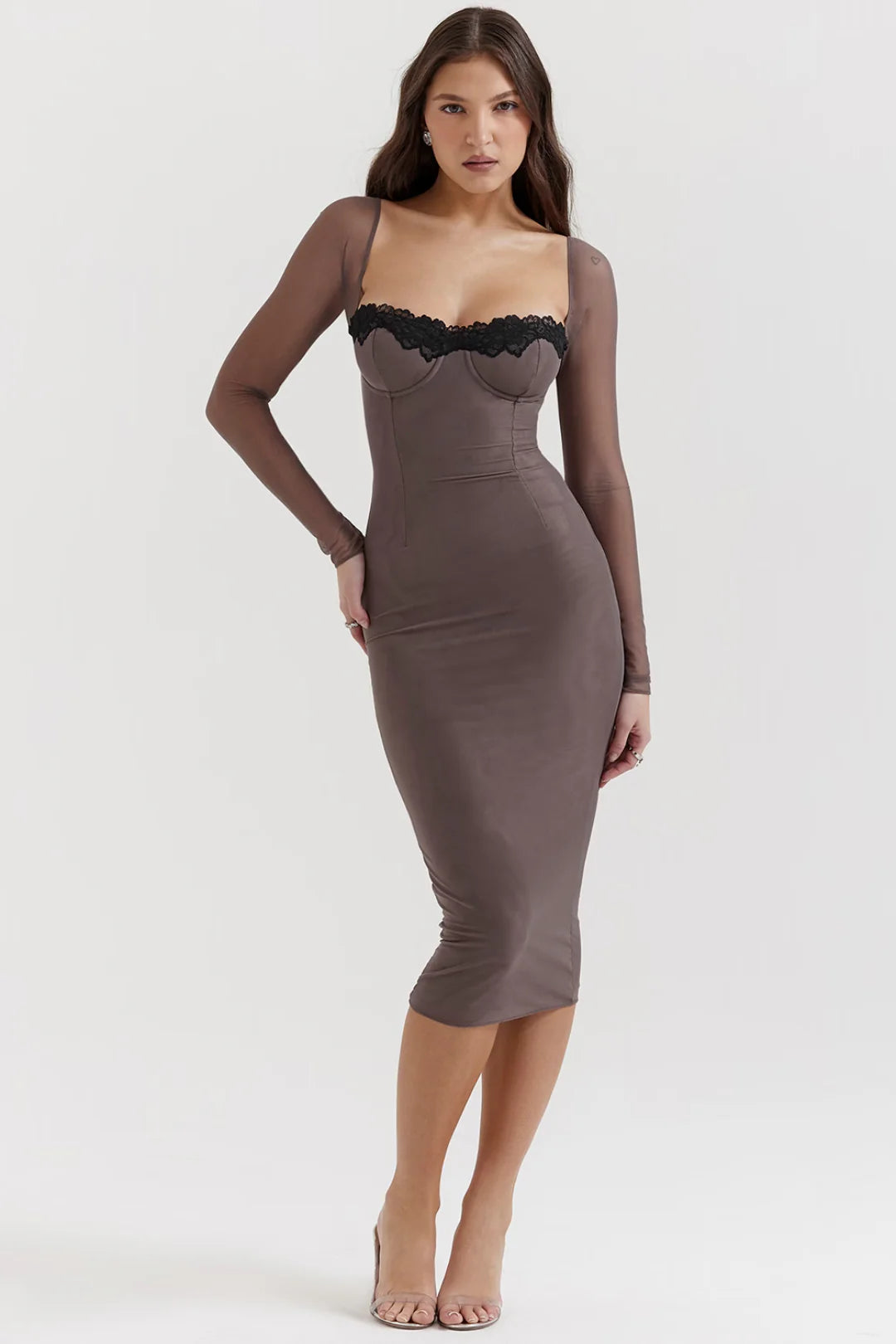 Vestido Midi Cinza Modelador Canelado Modelo Balsamo