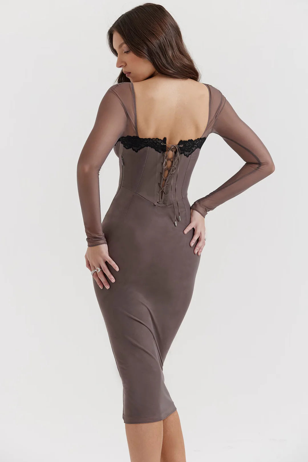 Vestido Midi Cinza Modelador Canelado Modelo Balsamo