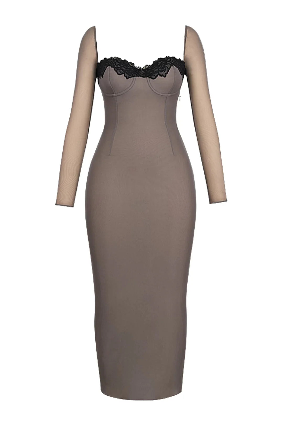 Vestido Midi Cinza Modelador Canelado Modelo Balsamo
