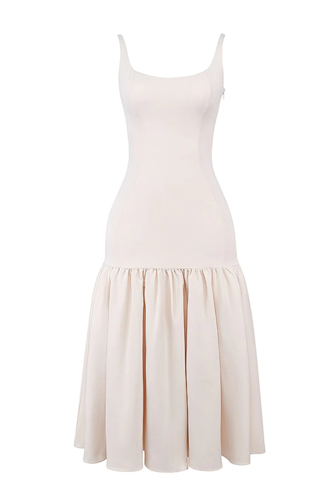 Vestido Midi Creme Cintura Caída Vintage Modelo Terme