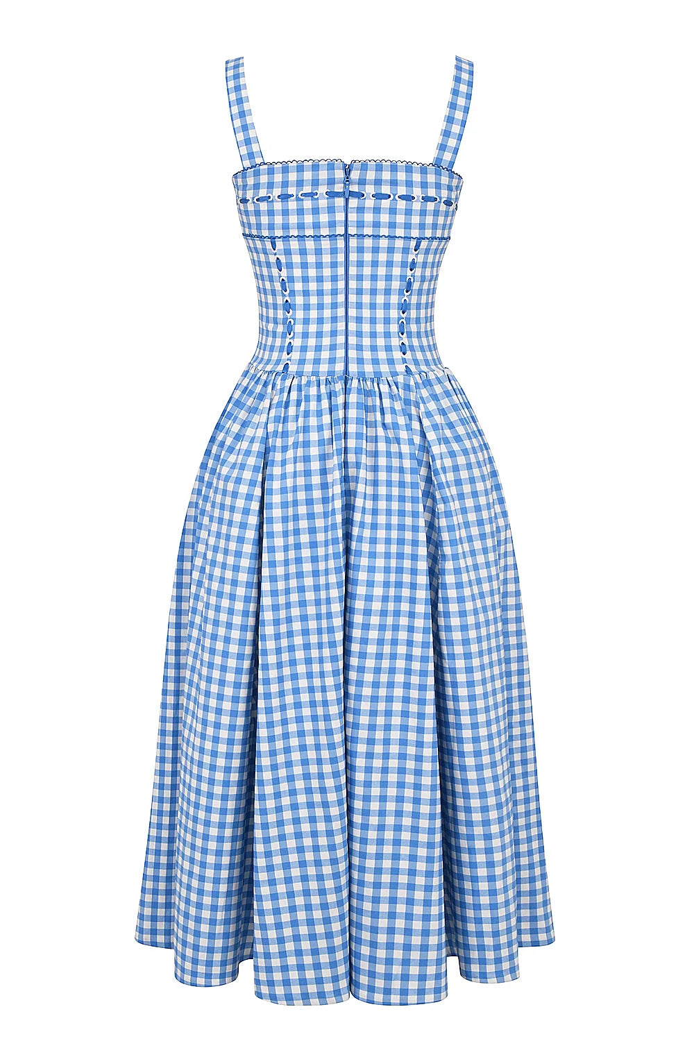 Vestido Midi Xadrez Azul Modelador de Algodão Modelo Castellana