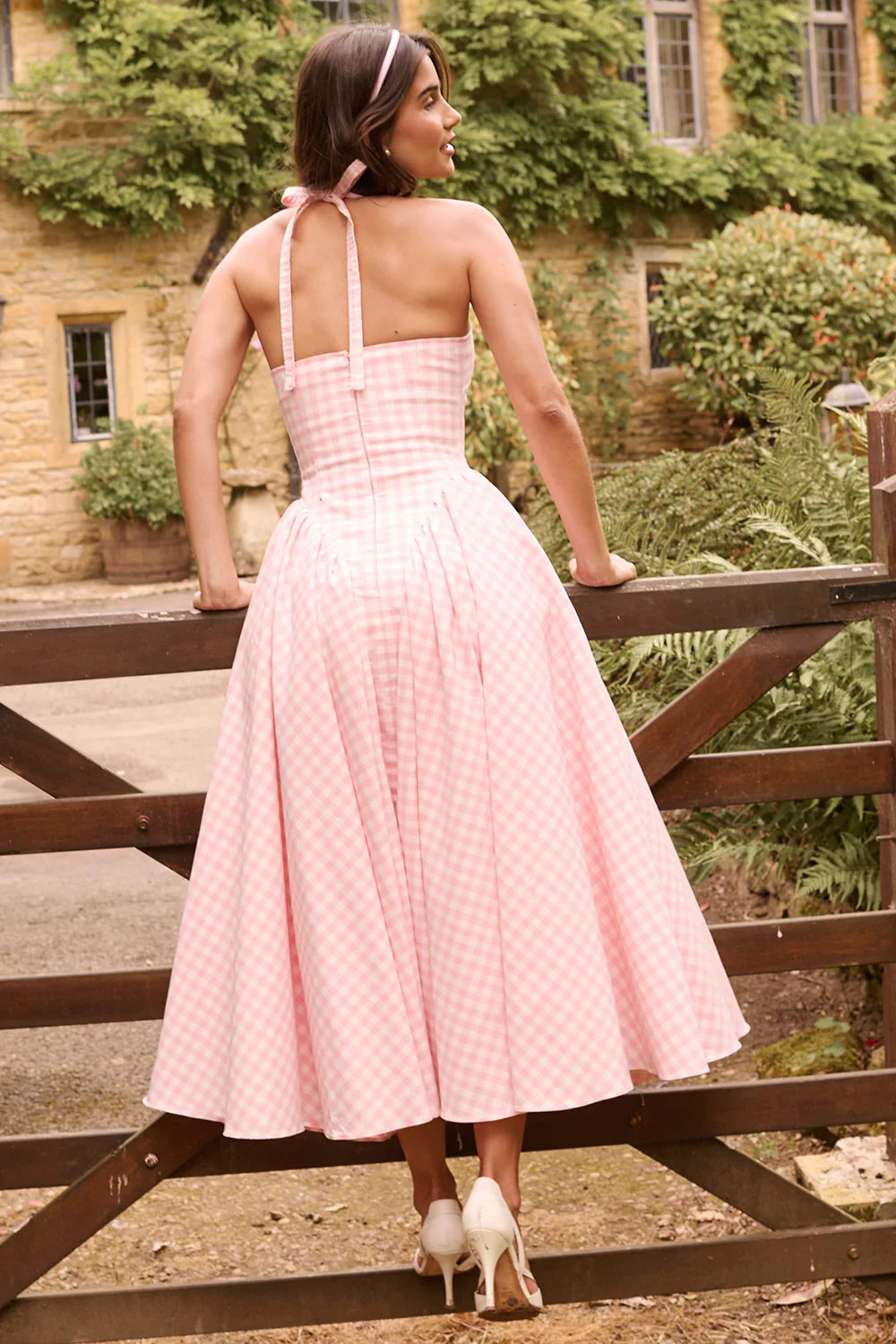 Vestido Midi Rosa Xadrez Olbia