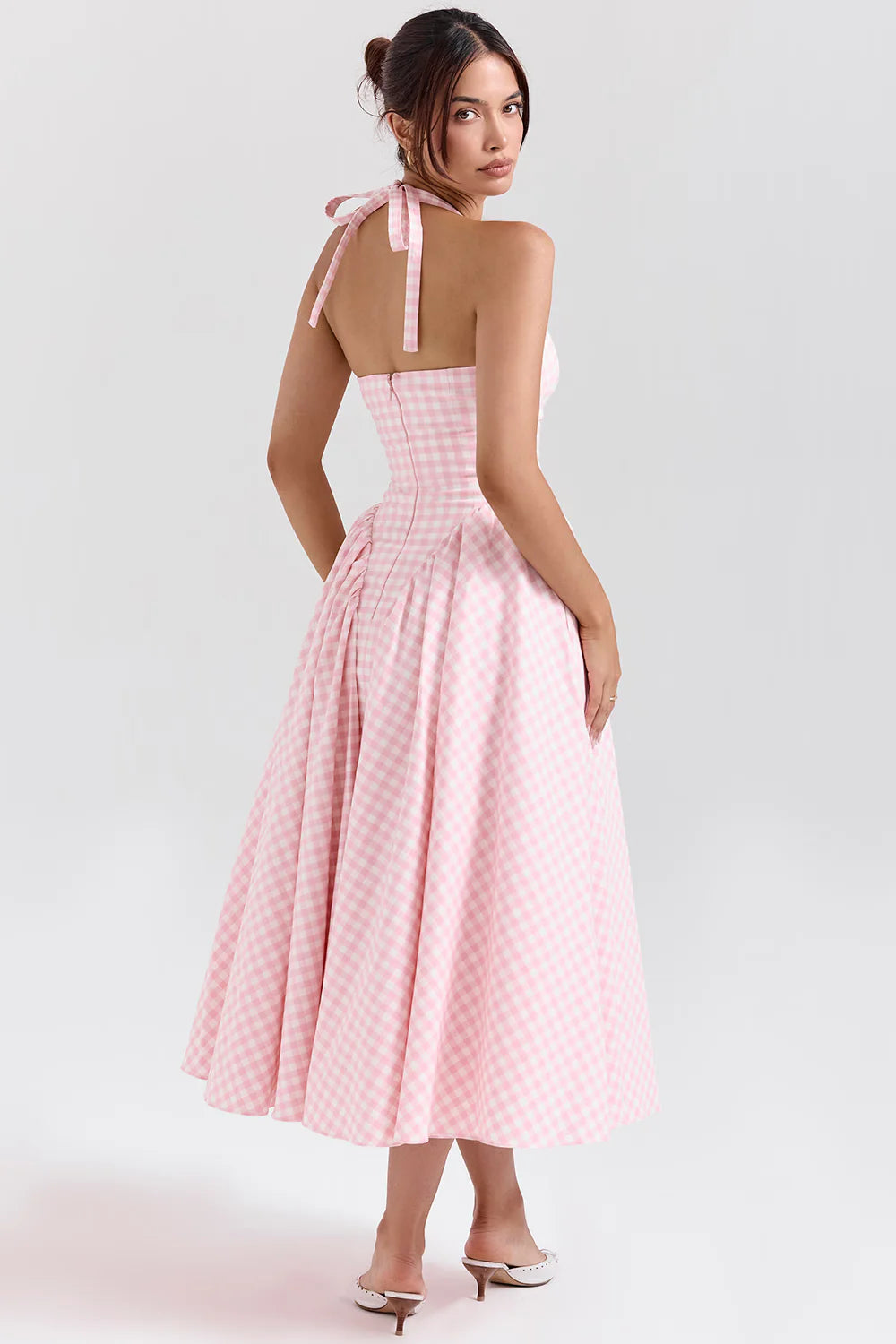 Vestido Midi Rosa Xadrez Olbia