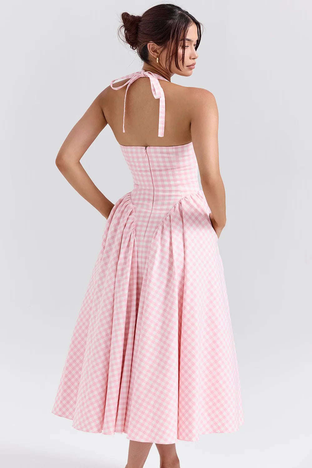 Vestido Midi Rosa Xadrez Olbia