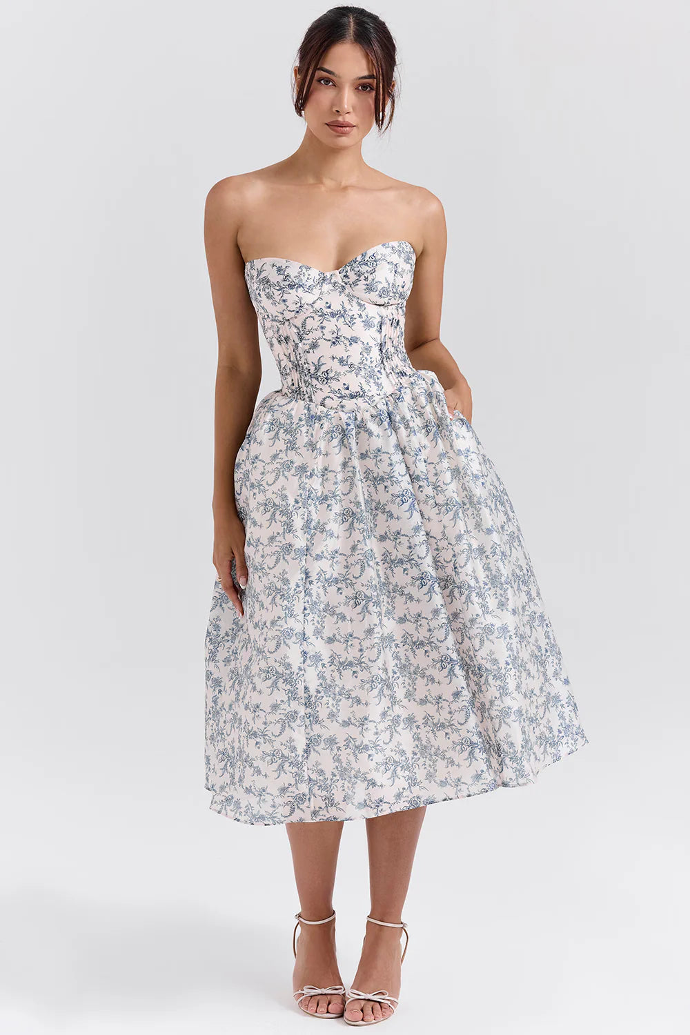 Vestido Midi Floral Azul Corniglia