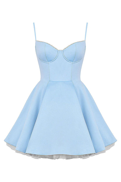Vestido Curto Azul Cinderela Liso Modelador Modelo Cetraro