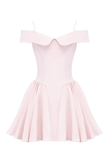 Vestido Curto Bailarina Off Shoulder Rosa Modelo Palermo