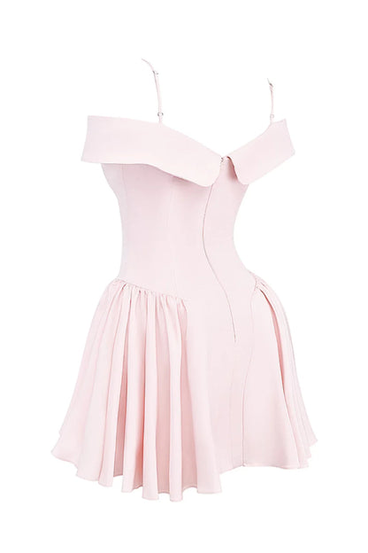 Vestido Curto Bailarina Off Shoulder Rosa Modelo Palermo