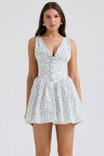 Vestido Curto Modelador Algodão Floral Modelo Castiglione