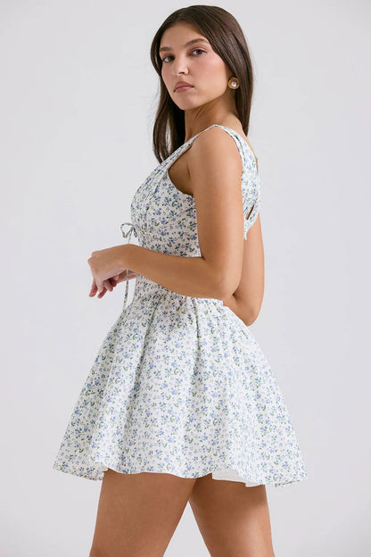Vestido Curto Modelador Algodão Floral Modelo Castiglione