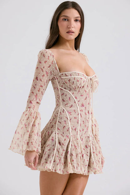 Vestido Curto Modelador Vintage Rosé Floral Modelo Brugherio