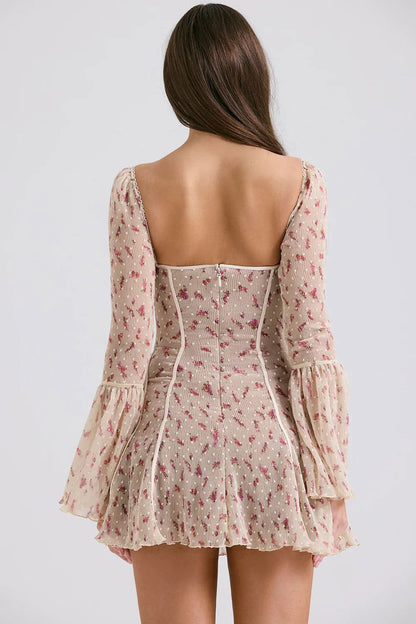 Vestido Curto Modelador Vintage Rosé Floral Modelo Brugherio