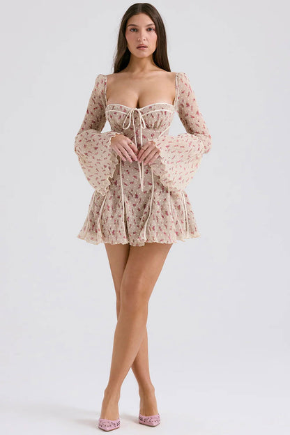 Vestido Curto Modelador Vintage Rosé Floral Modelo Brugherio