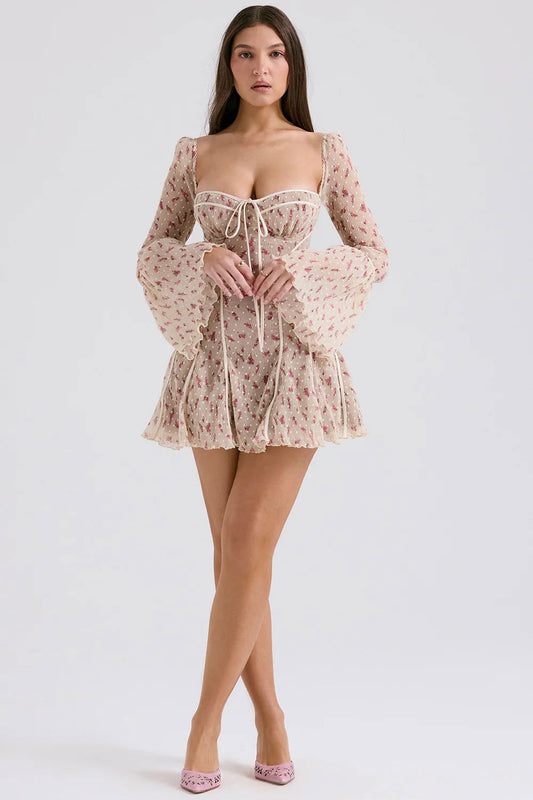 Vestido Curto Modelador Vintage Rosé Floral Modelo Brugherio