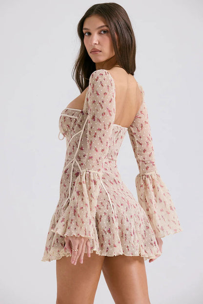 Vestido Curto Modelador Vintage Rosé Floral Modelo Brugherio