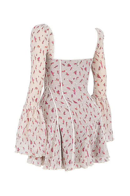 Vestido Curto Modelador Vintage Rosé Floral Modelo Brugherio