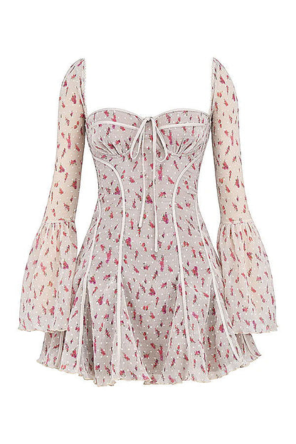 Vestido Curto Modelador Vintage Rosé Floral Modelo Brugherio