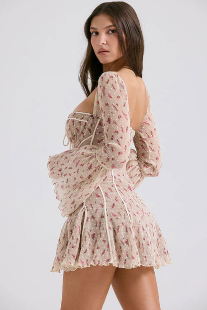 Vestido Curto Modelador Vintage Rosé Floral Modelo Brugherio