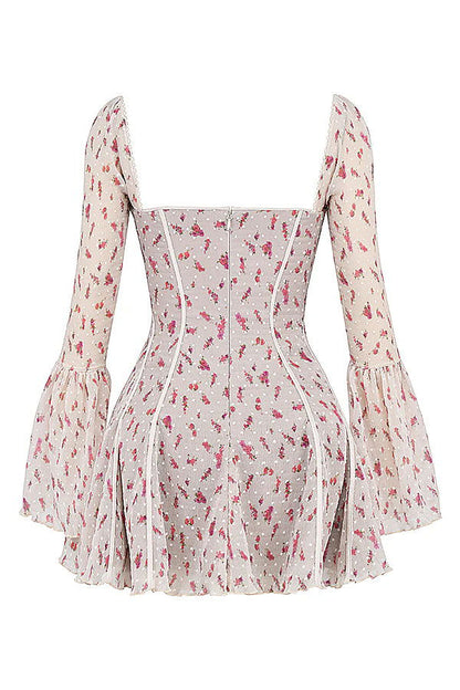 Vestido Curto Modelador Vintage Rosé Floral Modelo Brugherio