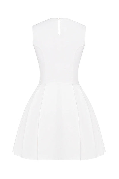 Vestido Curto Plissado de Algodão Branco Modelo Alessandria