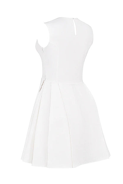 Vestido Curto Plissado de Algodão Branco Modelo Alessandria