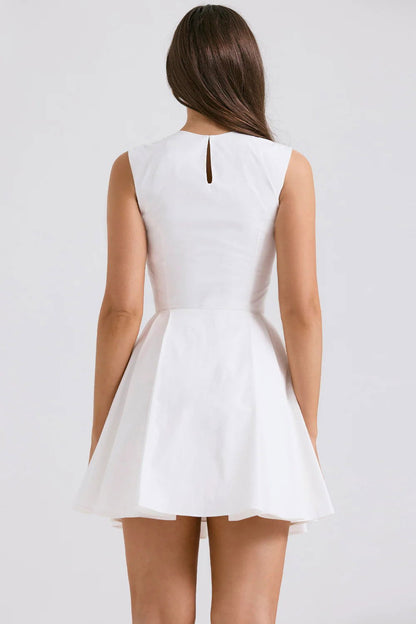 Vestido Curto Plissado de Algodão Branco Modelo Alessandria