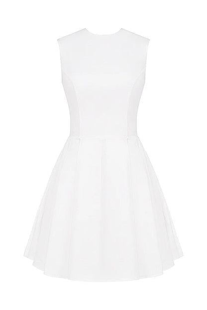 Vestido Curto Plissado de Algodão Branco Modelo Alessandria
