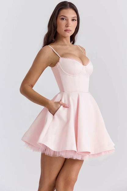 Vestido Curto Rosa Liso Modelador Modelo Anagni