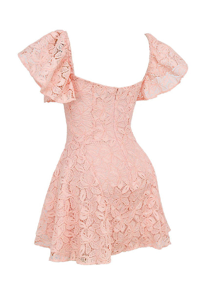 Vestido Curto de Renda Rosa Modelo Sorrento