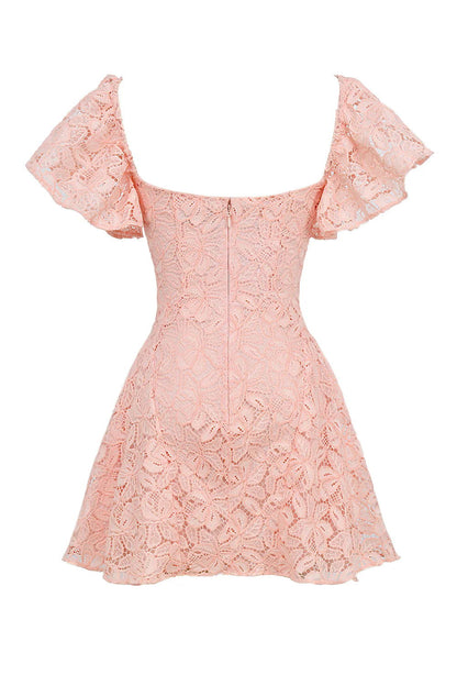 Vestido Curto de Renda Rosa Modelo Sorrento