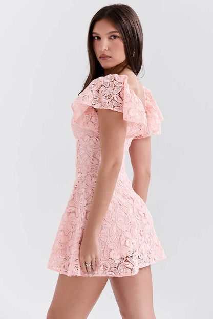Vestido Curto de Renda Rosa Modelo Sorrento