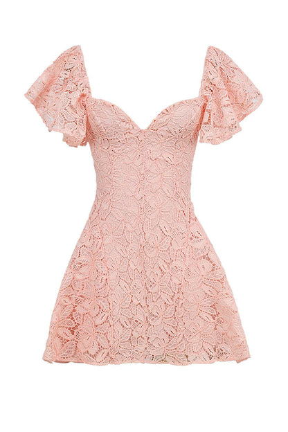 Vestido Curto de Renda Rosa Modelo Sorrento