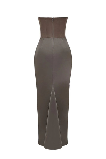 Vestido Longo Para Festas Cinza Sem Alça Modelo Muggiò