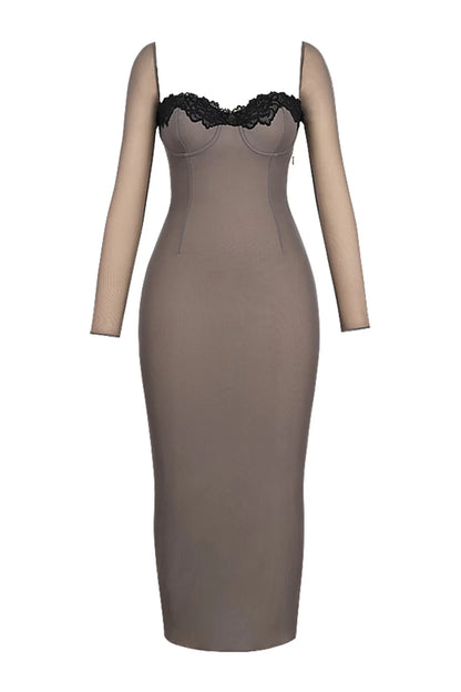Vestido Midi Cinza Modelador Canelado Modelo Balsamo