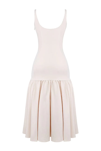 Vestido Midi Creme Cintura Caída Vintage Modelo Terme