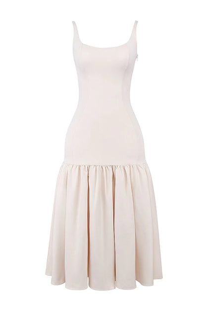 Vestido Midi Creme Cintura Caída Vintage Modelo Terme