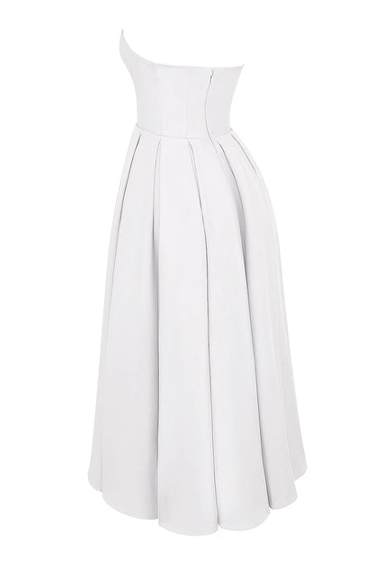 Vestido Midi Feminino Branco Liso Sem Alça Modelo Marina