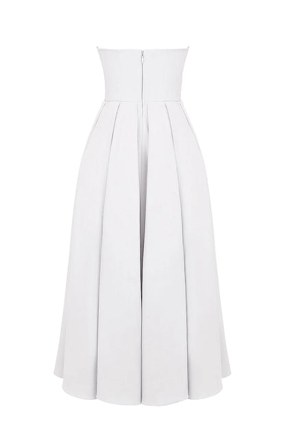Vestido Midi Feminino Branco Liso Sem Alça Modelo Marina