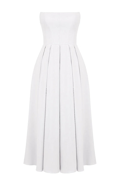 Vestido Midi Feminino Branco Liso Sem Alça Modelo Marina