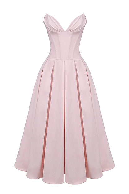 Vestido Midi Rosa Modelador Sem Alça Modelo Nocera