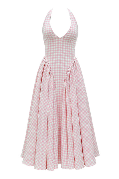 Vestido Midi Rosa Xadrez Olbia