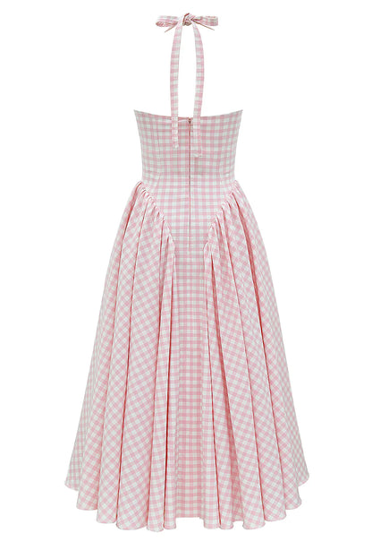 Vestido Midi Rosa Xadrez Olbia